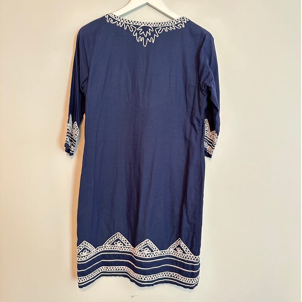 Gretchen Scott Small Blue Embroidered Vacation Passamentrie Mini Dress Cotton - Picture 3 of 11